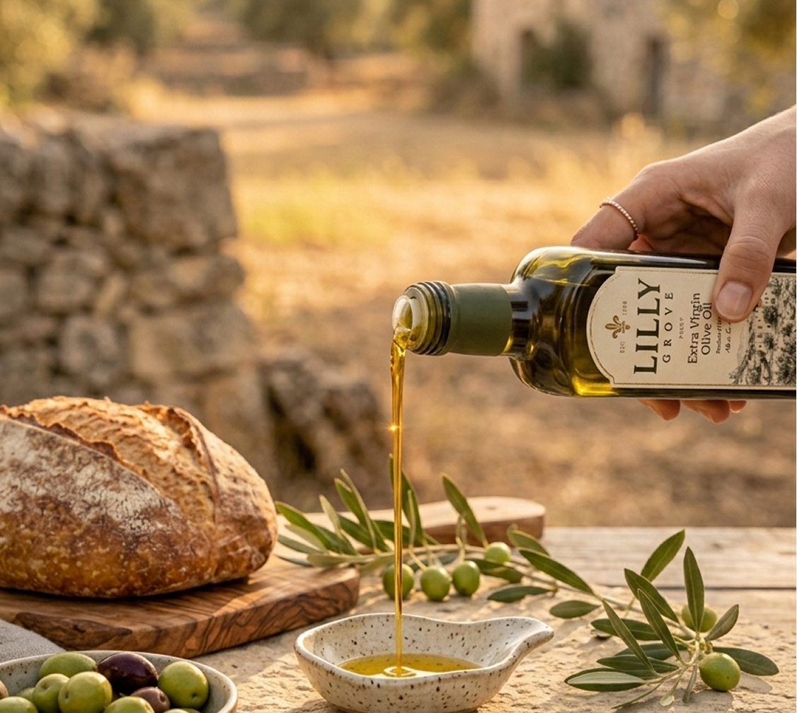 Extra virgin olive oil pouring