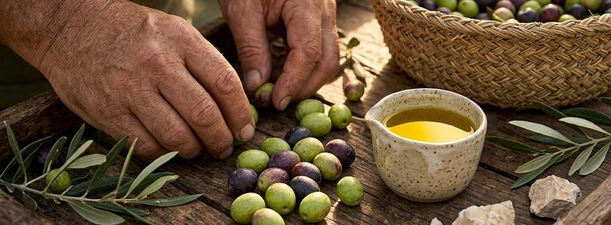 Fresh olives and extra virgin olive oil