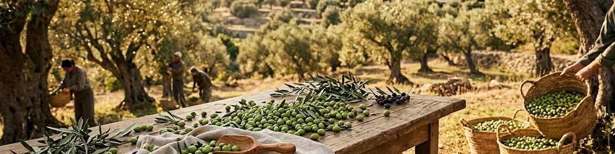 Fresh olives harvested for extra virgin olive oil